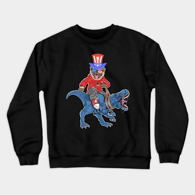 Pug dog puppy cute riding t rex dinosaur 4th of july Gift funny Crewneck Sweatshirt by madani04